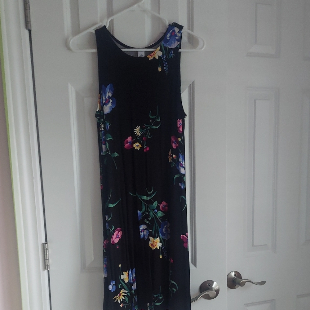 Old Navy Black Midi Dress with Vibrant Floral Pattern